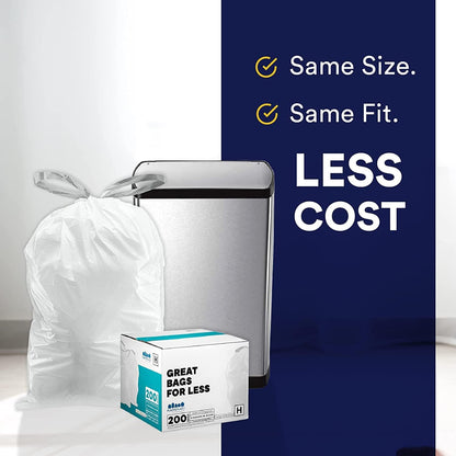 Plasticplace Custom Fit Trash Bags Compatible w Simplehuman Code H Drawstring Bags 8-9 Gallon Tear-Resistant Liner 200 Count Heavy-Duty Waste Disposal