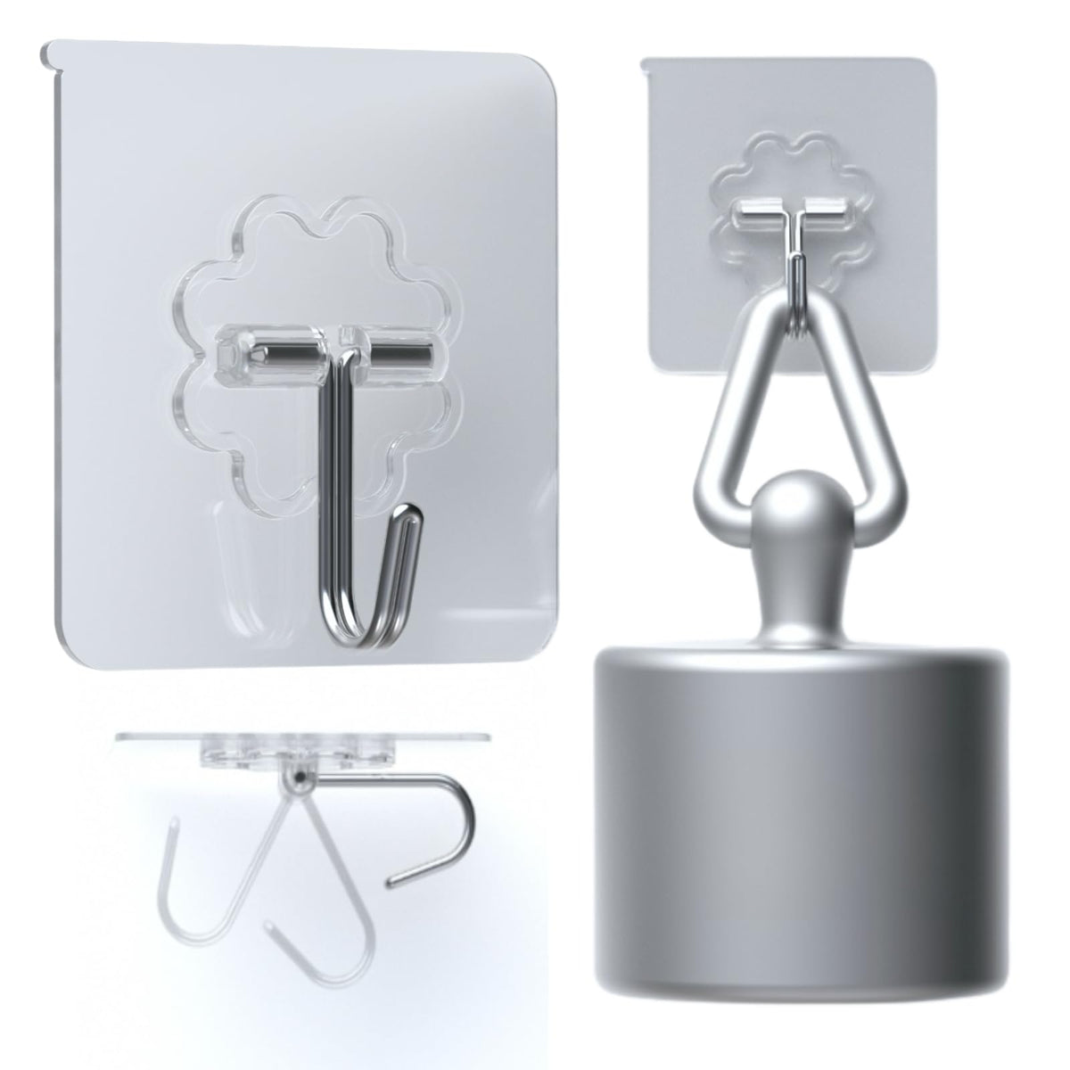 DDMY Adhesive Wall Hooks Clear 50lb(Max) Heavy Duty Hanging Sticky-10 Pack