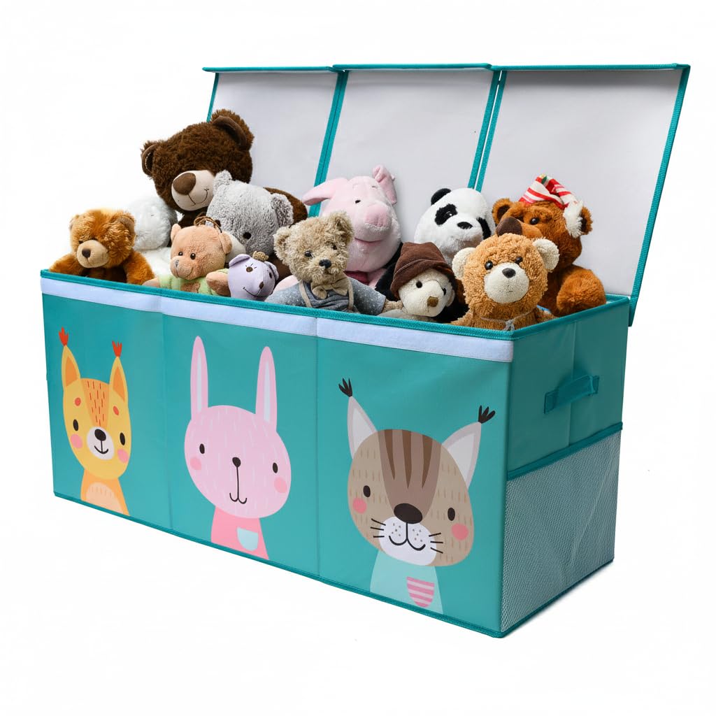 SoftOwl Extra Large Toy Storage Organizer with Lid - Sturdy, Collapsible Toy Chest Storage Box Design - Toys Bin with Dividers for Kids, Nursery, Bedroom, Playroom 37"x16"x14"