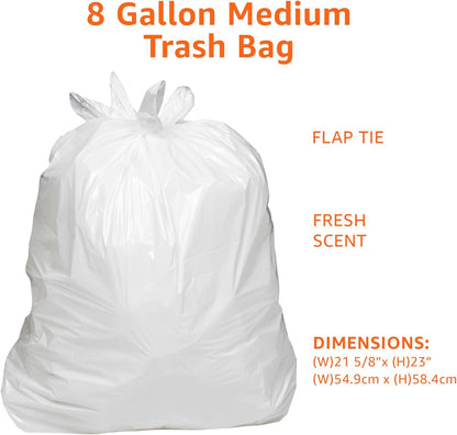 Amazon Basics 8 Gallon Flap Tie Trash Bags, Fresh Scent, 80 Count