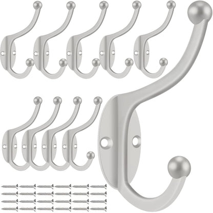 ZEYU Wall Hooks,10Pcs Coat Hooks Hardware Towel Hooks for Hanging Coats Double No Rust Black Robe Hooks Wall Mounted with Screws for Key, Towel, Bags, Cup, Hat
