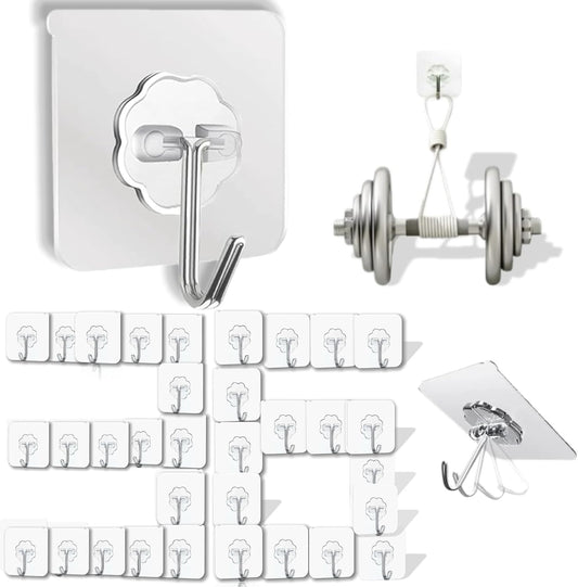 DDMY Clear Adhesive Hooks Heavy Duty Walls Hook 36 Pack for Hanging