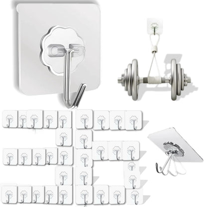 DDMY Adhesive Wall Hooks Clear 50lb(Max) Heavy Duty Hanging Sticky-10 Pack
