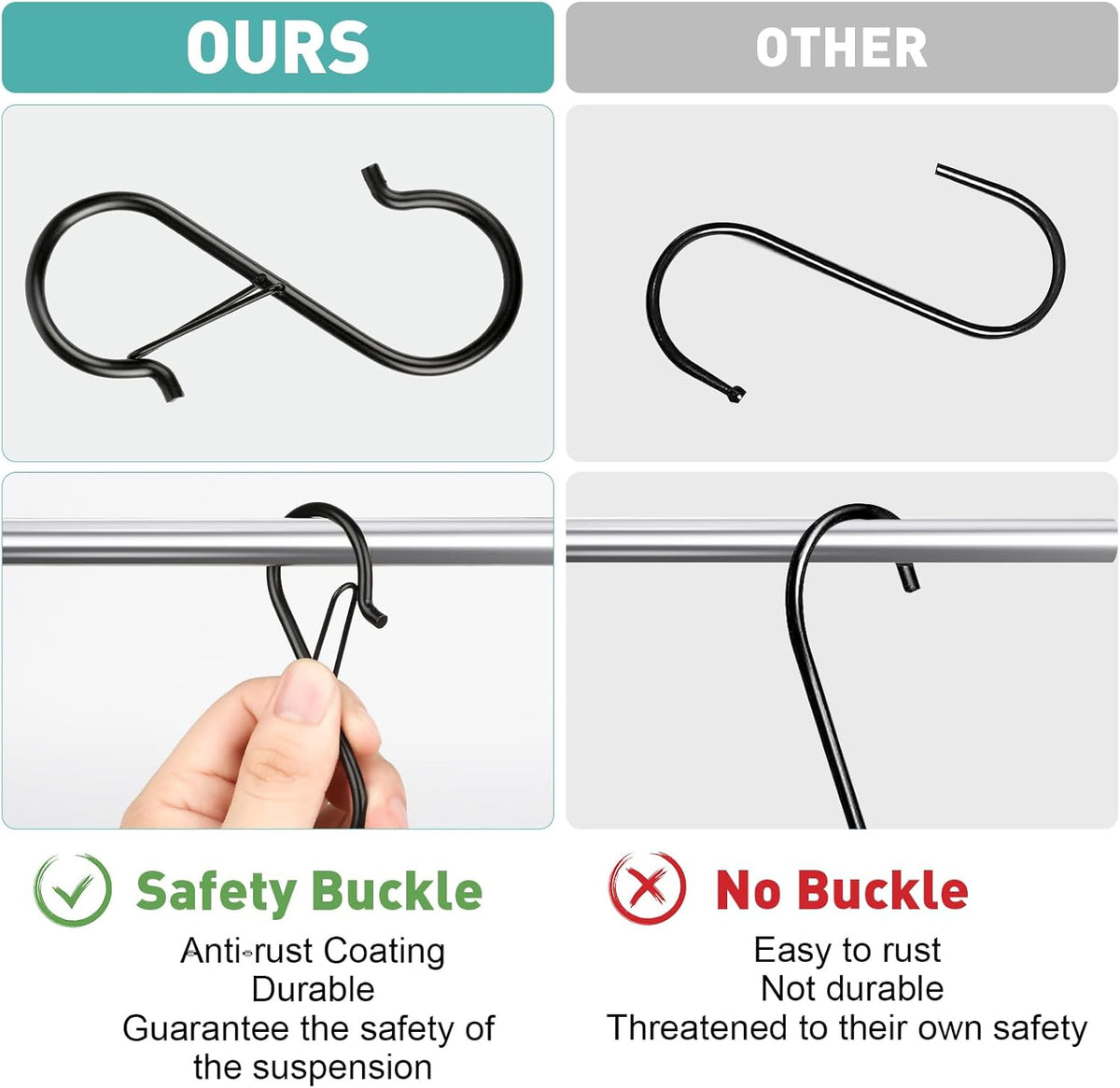 20 Pcs S Hooks for Hanging Heavy Duty, Metal S Hook with Safety Buckle