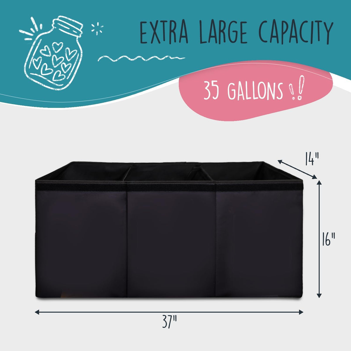SoftOwl Extra Large Toy Storage Organizer with Lid - Sturdy, Collapsible Toy Chest Storage Box Design - Toys Bin with Dividers for Kids, Nursery, Bedroom, Playroom 37"x16"x14"