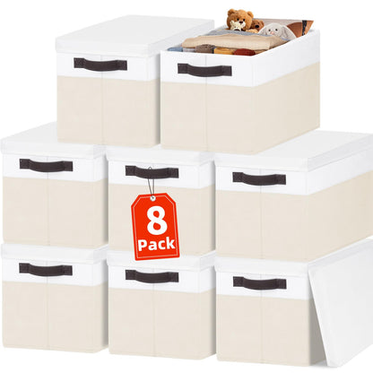 Large Closet Storage Baskets Bins with Lids 4 Pack, Storage Baskets for Organizing Shelves Nursery Bedroom, Home Dorm Closet Organizers Cubes for Clothes Toys Blanket Book - Stackable -14x10x9.5