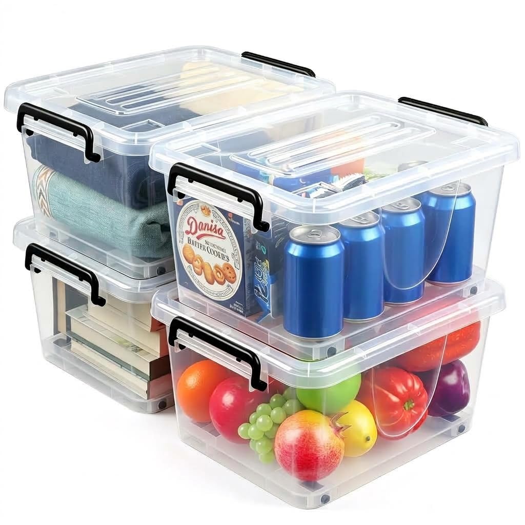 NUMIFUN 7Qt Clear Plastic Storage Bins with Lids,Transparent Design,6 Pack