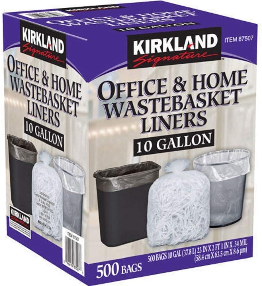 Kirkland Signature 13 Gallon 200 Ct Carton 100% recyclable Heavy Duty Drawstring Kitchen Trash Bags Garbage Bag,White