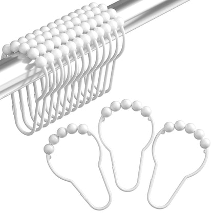 Amazer Shower Curtain Hooks, Decorative Rust Proof Stainless Steel Shower Curtain Hooks for Bathroom Shower Rods Set of 12, Polished Nickel
