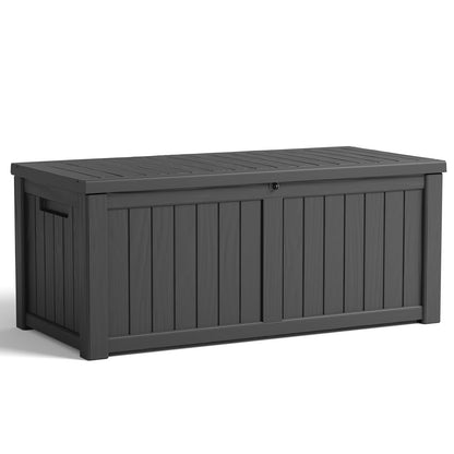 PatioZen 150 Gallon Resin Deck Box, Lockable Patio Outdoor Storage Box for Furniture, Garden Tools and Tools Storage, Waterproof Outside Storage Boxes - Black