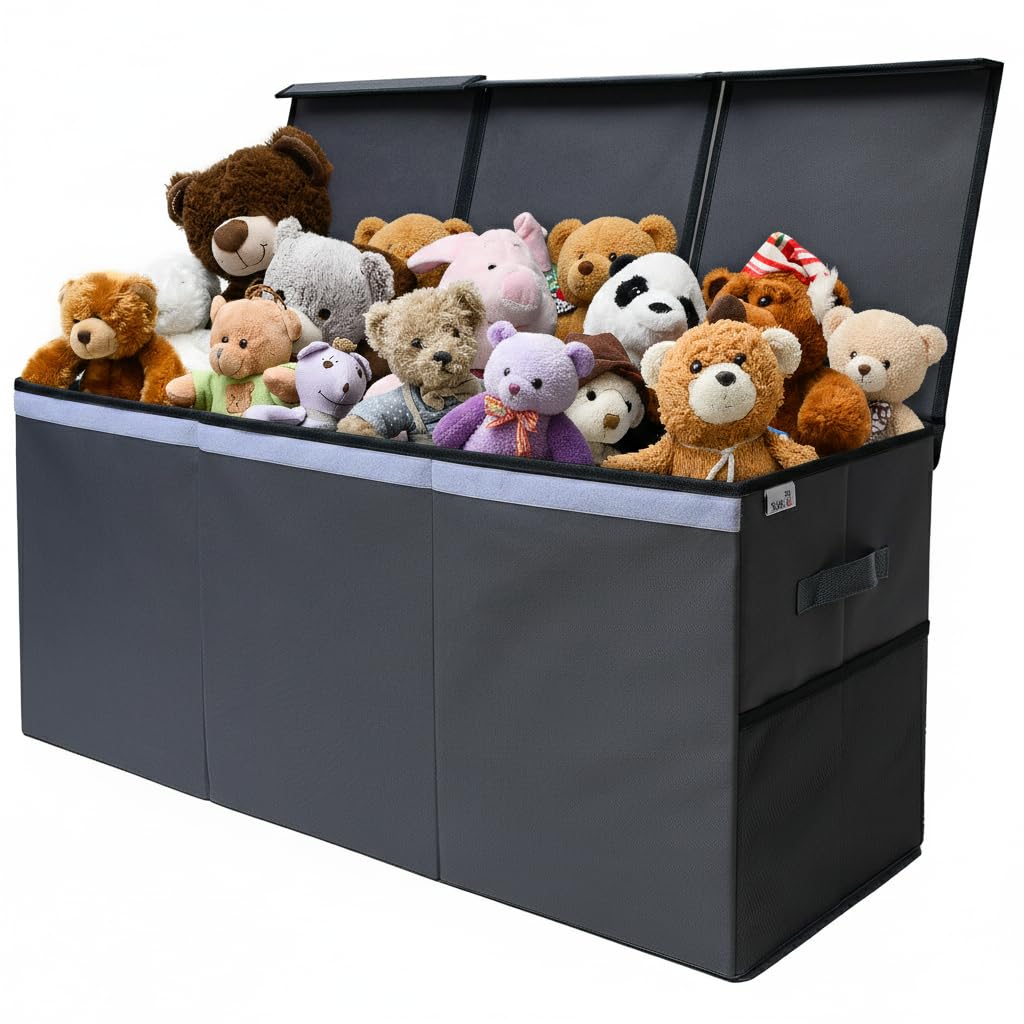SoftOwl Extra Large Toy Storage Organizer with Lid - Sturdy, Collapsible Toy Chest Storage Box Design - Toys Bin with Dividers for Kids, Nursery, Bedroom, Playroom 37"x16"x14"