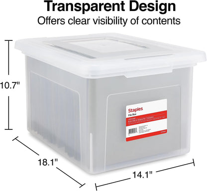 Staples Hanging File Folder Box, Storage Bin Organizer, Snap Lid, Clear