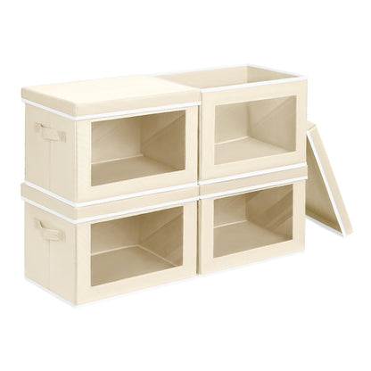 Homsorout Storage Bins with Lids - Fabric Storage Boxes with Window, Collapsible Closet Organizers with Handles, 3 Pack Decorative Bin, Home Cubes Baskets for Clothes, Hat, Books, Dark Grey