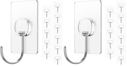 Adhesive Wall Hooks No Drill Large Clear Heavy Duty,13LB Sticky 8 Pack