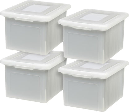 IRIS USA 4-Pack 35 Qt. Letter File Box with Lid, Pearl