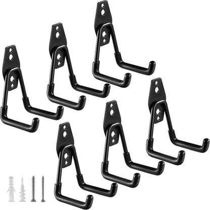 HUPBIPY Heavy Duty Garage Hooks 6 Pack, 2.8 inch Small U Shaped Hanger, Wall Mounted Storage System, Power and Garden Tool Organizer, for Hanging Ladders, Hose, Bulk Items and More