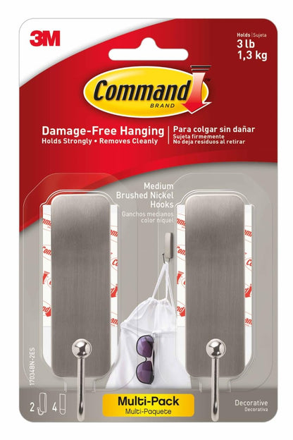 Command Medium Black Hooks, 2 Hooks, 4 Strips