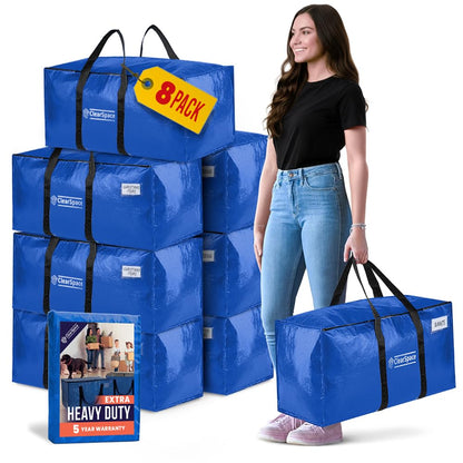 ClearSpace Heavy Duty Moving Bags or Storage Bins with Lids, Blue, 6 Pack
