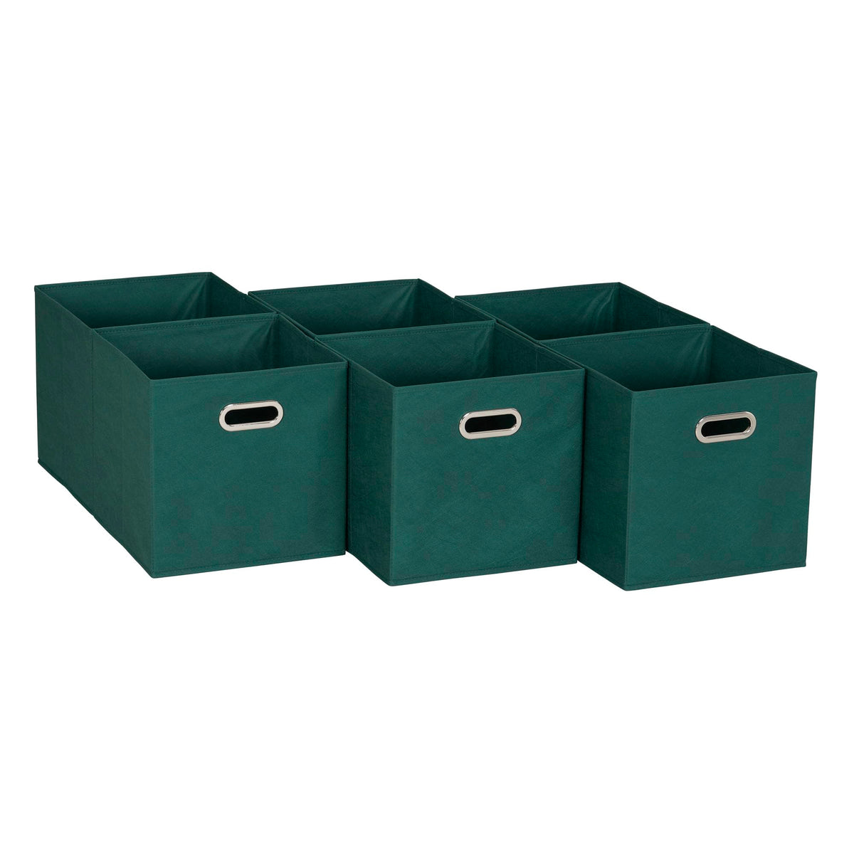Household Essentials Foldable Fabric Storage Bins 6 Piece Set, Strong Poly-Woven Fabric, Sturdy Chipboard Sides, Grommet Front Handle, Stackable, Classic Design, Black