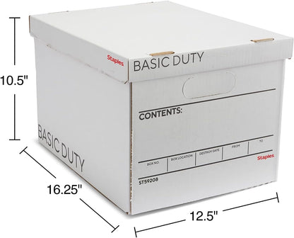 Staples Corrugated File Box, Lift-Off Lid, Letter/Legal, White/Black, 10/Pk