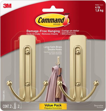 Command Large Bronze Double Hooks, 2 Hooks, 2 Strips