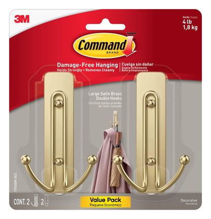 Command Large Bronze Double Hooks, 2 Hooks, 2 Strips