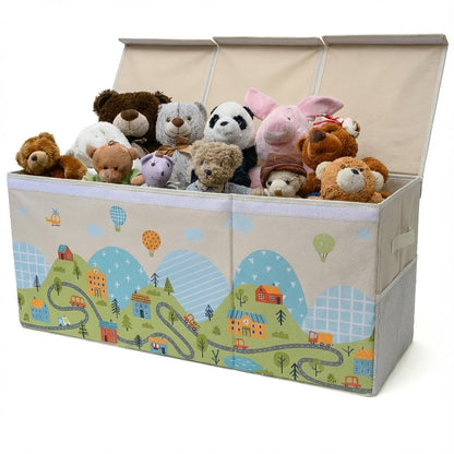 SoftOwl Extra Large Toy Storage Organizer with Lid - Sturdy, Collapsible Toy Chest Storage Box Design - Toys Bin with Dividers for Kids, Nursery, Bedroom, Playroom 37"x16"x14"