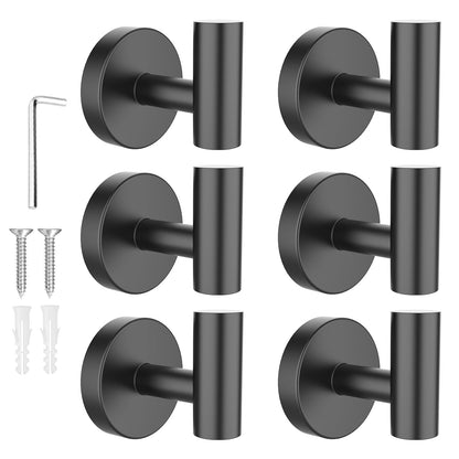 SetSail Towel Hooks for Bathrooms 4 Packs Screw-in Matte Black Bathroom Towel Hook Wall Mounted Stainless Steel Shower Towel Hooks for Coat Hanging, Drill Hole