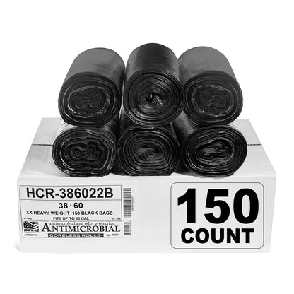Aluf Plastics 60 Gal Black Trash Bags, 22 Micron (EQ.), 38" x 60" (150 Pk)