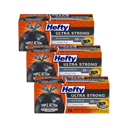 Hefty Ultra Strong 30 Gal Large Trash Bags, Black, Unscented, 25ct