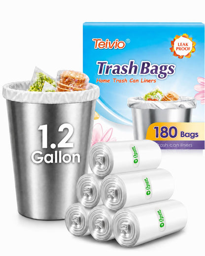 Teivio Small Clear Trash Bags 4 Gallon 330 Count Bathroom Garbage Bags