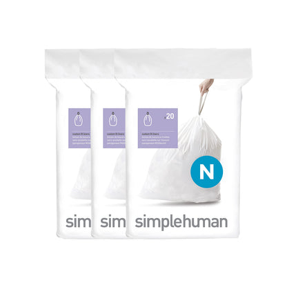 simplehuman Code N 60 Count Custom Fit Liners, Drawstring Kitchen Trash Bags, One-by-One Mess-Free Dispense, Extra Thick & Double Seamed, 50% PCR Plastic, 40-50 Liter / 10.6-13 Gallon, White