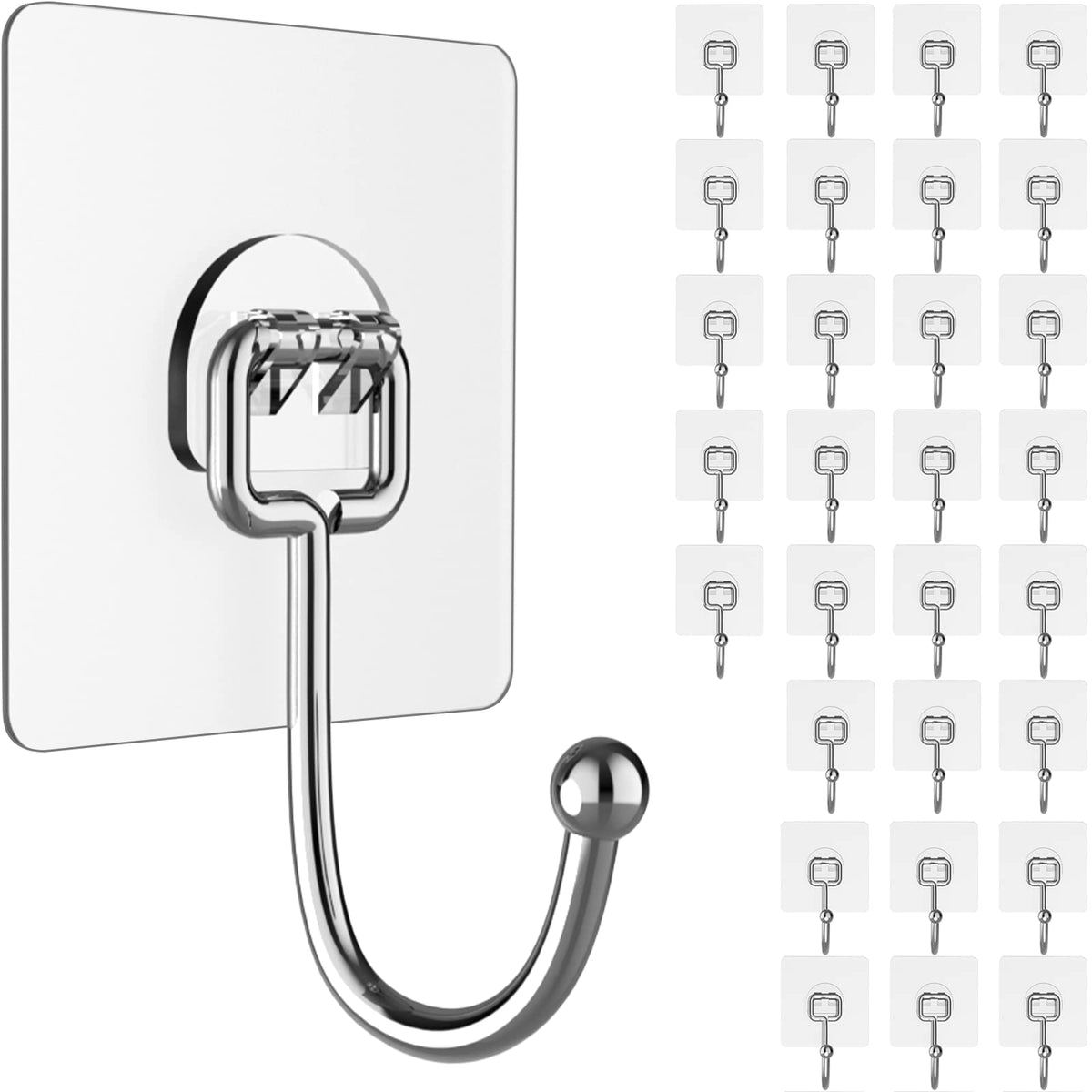 Large Adhesive Wall Hooks Heavy Duty for Hanging 44LB 10pcs Clear No Drill
