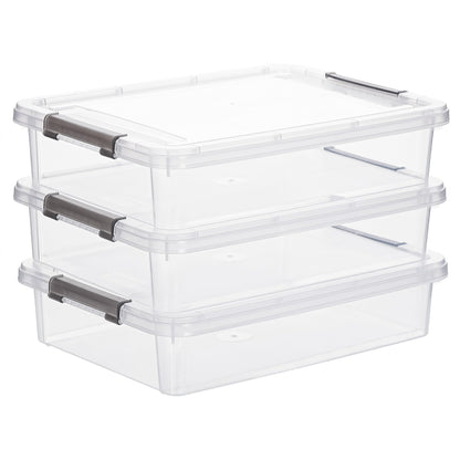 Citylife 3PC Storage Bins with Lids, Stackable Plastic Box, Paper Storage