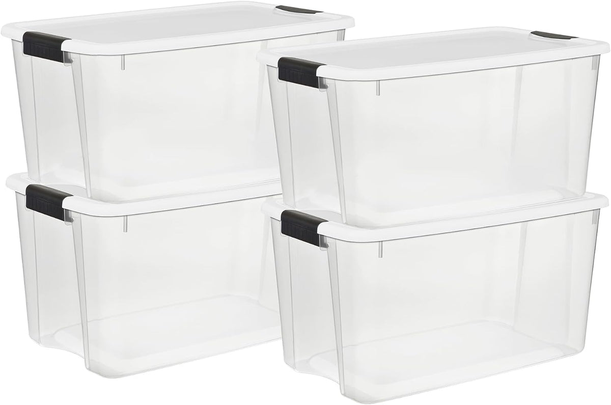 Sterilite Ultra Latch Box with Lids for Home and Office, 70 Quart, 4-Pack