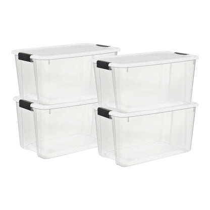Sterilite Ultra Latch Box with Lids for Home and Office, 70 Quart, 4-Pack
