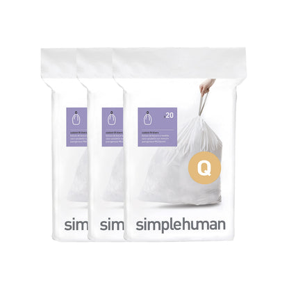 simplehuman Code Q 100 Count Custom Fit Liners, Drawstring Kitchen Trash Bags, One-by-One Mess-Free Dispense, Extra Thick & Double Seamed, 50% PCR Plastic, 50-65 Liter / 13-17 Gallon, White