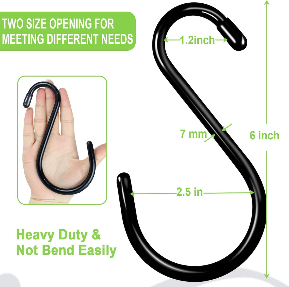 DINGEE 6 Inch Heavy Duty S Hooks, Large S Hook for Hanging Plants, Vinyl Coated S Hook 6 Pack Sturdy Non Slip Black S Hooks for Hanging Closet,Bird Feeders,Kitchen,Large Object,Garden Tools