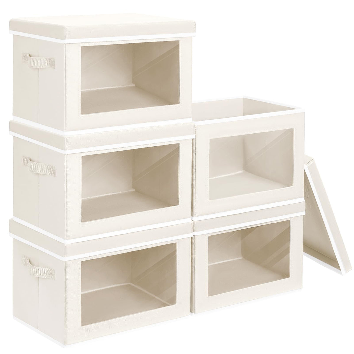 Homsorout Storage Bins with Lids - Fabric Storage Boxes with Window, Collapsible Closet Organizers with Handles, 3 Pack Decorative Bin, Home Cubes Baskets for Clothes, Hat, Books, Dark Grey