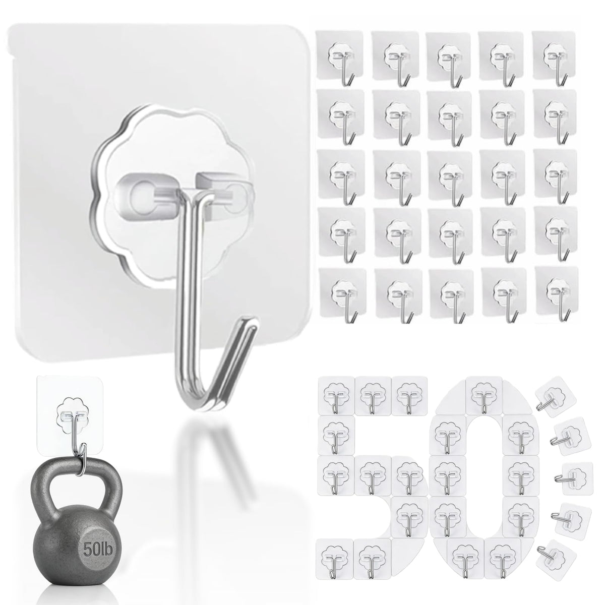 DDMY Clear Adhesive Hooks Heavy Duty Walls Hook 36 Pack for Hanging