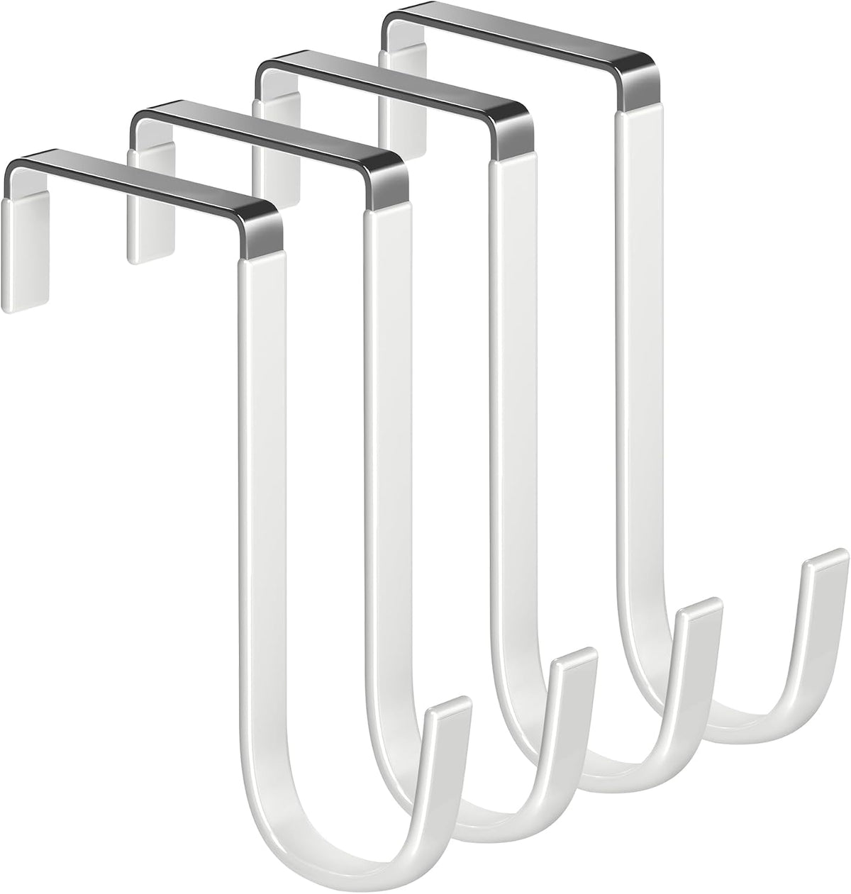 Single Over Thick Front Door Steel Hooks 4 Pack Fit 2" Door 5.5" White