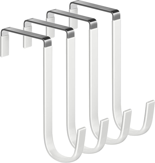 Single Over Thick Front Door Steel Hooks 4 Pack Fit 2" Door 5.5" White