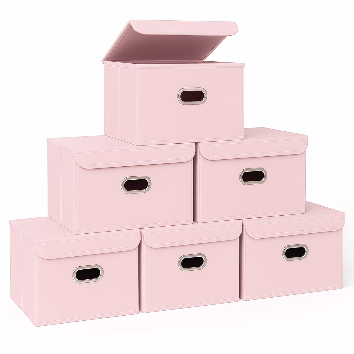 STOREONE Fabric Storage Cube Bins Foldable Organizer Container Collapsible Basket with Lids and Metal Handles, for Home, Bedroom, Closet (Black, 3 Pcs)