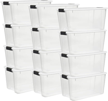 Sterilite Ultra Latch Box with Lids for Home and Office, 70 Quart, 12-Pack