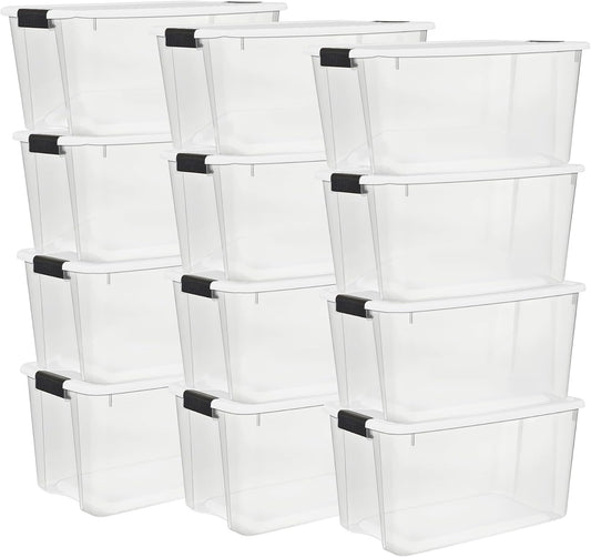 Sterilite Ultra Latch Box with Lids for Home and Office, 70 Quart, 12-Pack