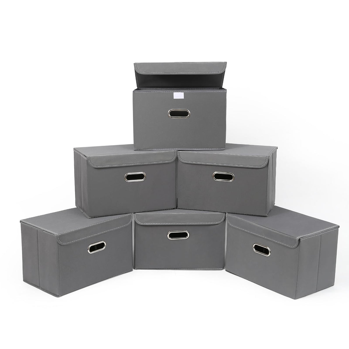 STOREONE Fabric Storage Cube Bins Foldable Organizer Container Collapsible Basket with Lids and Metal Handles, for Home, Bedroom, Closet (Black, 3 Pcs)