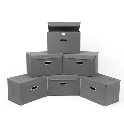 STOREONE Fabric Storage Cube Bins Foldable Organizer Container Collapsible Basket with Lids and Metal Handles, for Home, Bedroom, Closet (Black, 3 Pcs)