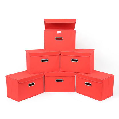 STOREONE Fabric Storage Cube Bins Foldable Organizer Container Collapsible Basket with Lids and Metal Handles, for Home, Bedroom, Closet (Black, 3 Pcs)