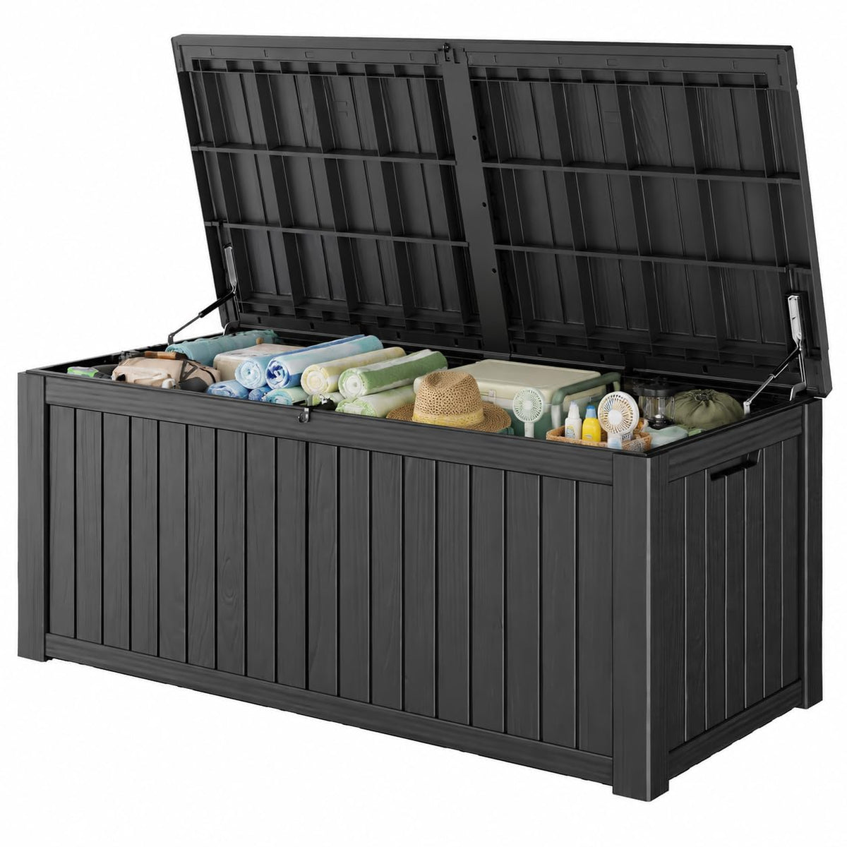 Outdoor Storage Box, Resin Deck Boxes outdoor, Waterproof Storage Box Lockable Lid (Black, 50 Gallon)