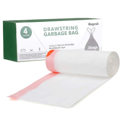 2 Gallon Small Trash-Bags Drawstring Bathroom - White Mini Garbage Bags 60 Count Plastic Unscented 7.5L Tiny Waste Basket Liners Kitchen Office Car Strong Thick Bulk Magesh